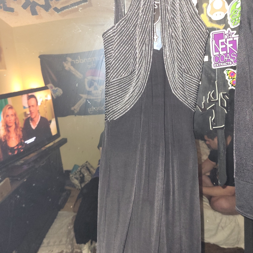 Tadashi Shoji Black and Gray Strapless Dress